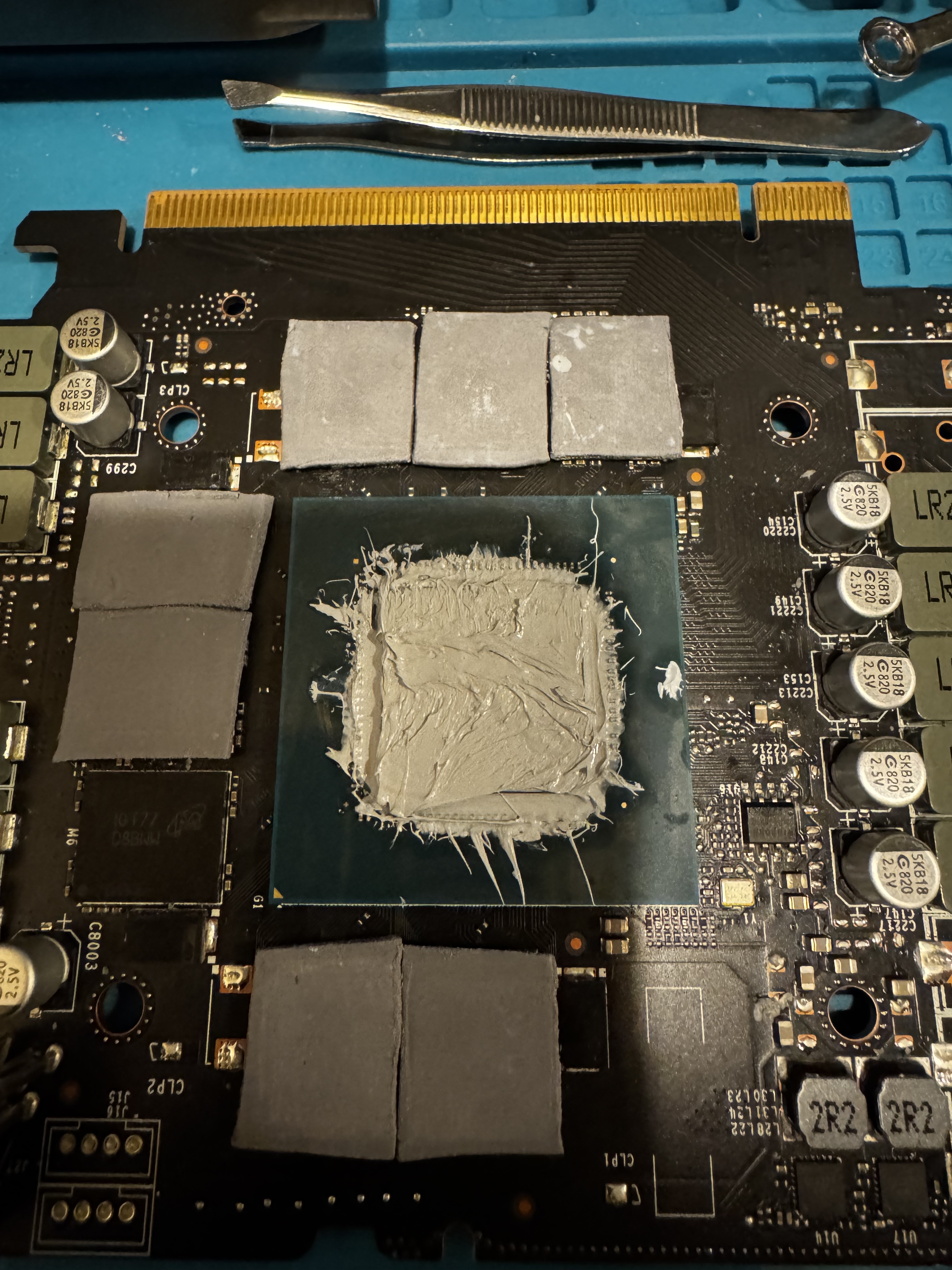 picture of thermal pad and paste on gpu
